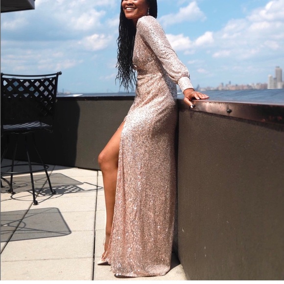 Emerald Sundae Rose Gold Sequin Maxi Dress XL - Picture 11 of 15